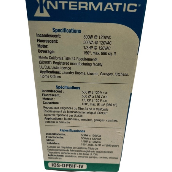 NEW PIR Occupancy/Motion Sensor Switch IOS-DPBIMF-WH Intermatic with Push Button - Picture 2 of 2